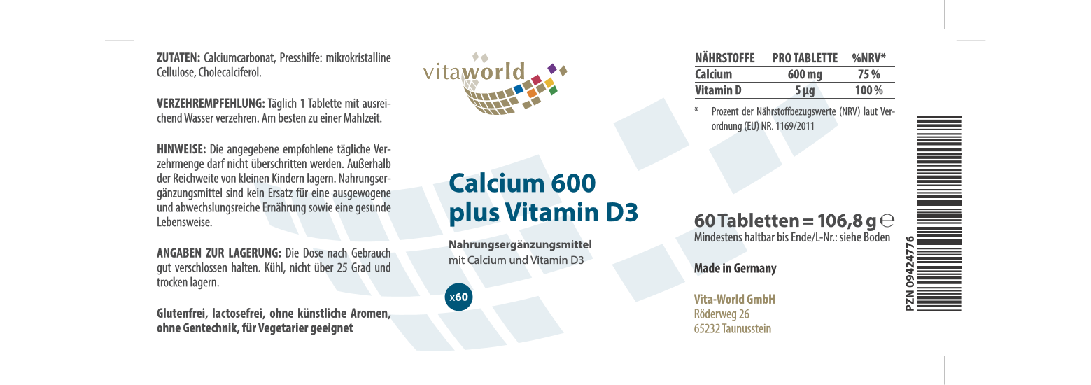 Calcium 600 plus Vitamin D3 (60 Tbl)