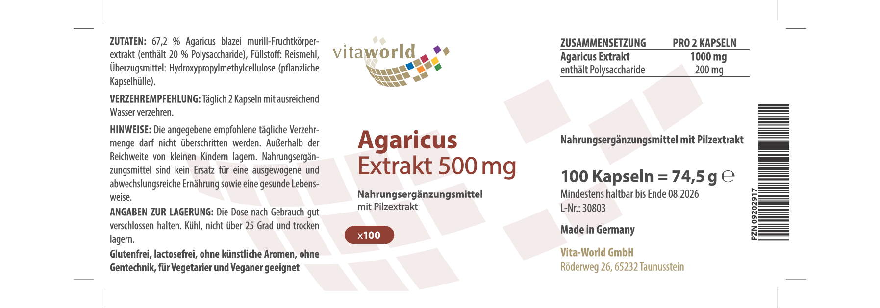 Agaricus Extrakt 500 mg (100 Kps)