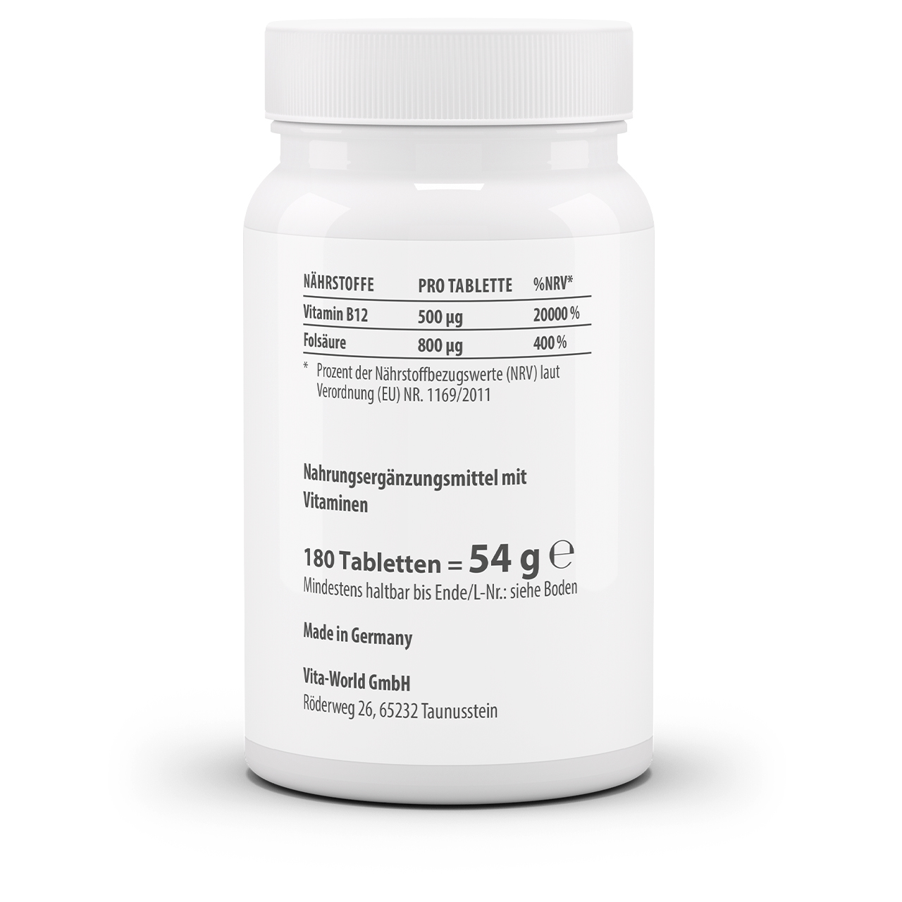 Vitamin B12 500 µg + Folsäure 800 µg (180 Tbl)